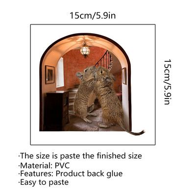 Animacinis filmas 3D Pelės skylutė sieniniai lipdukai Vaikų miegamojo grindjuoste Namų apdaila Vinilo sienų lipdukai „Pasidaryk pats“ žiurkės gyvūnų freskos menas