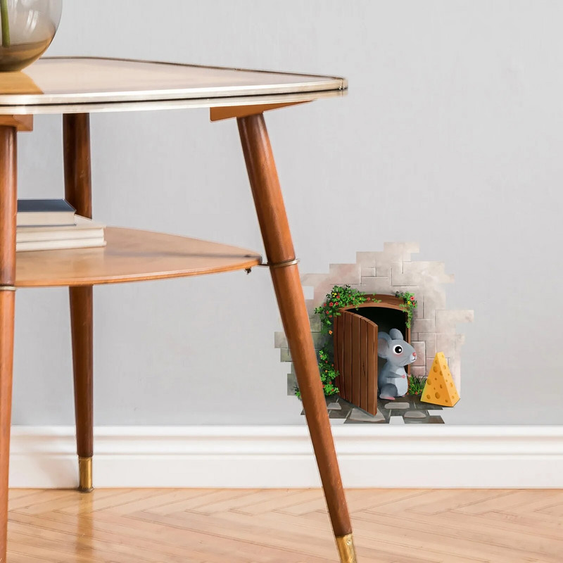 Animacinis filmas 3D Pelės skylutė sieniniai lipdukai Vaikų miegamojo grindjuoste Namų apdaila Vinilo sienų lipdukai „Pasidaryk pats“ žiurkės gyvūnų freskos menas