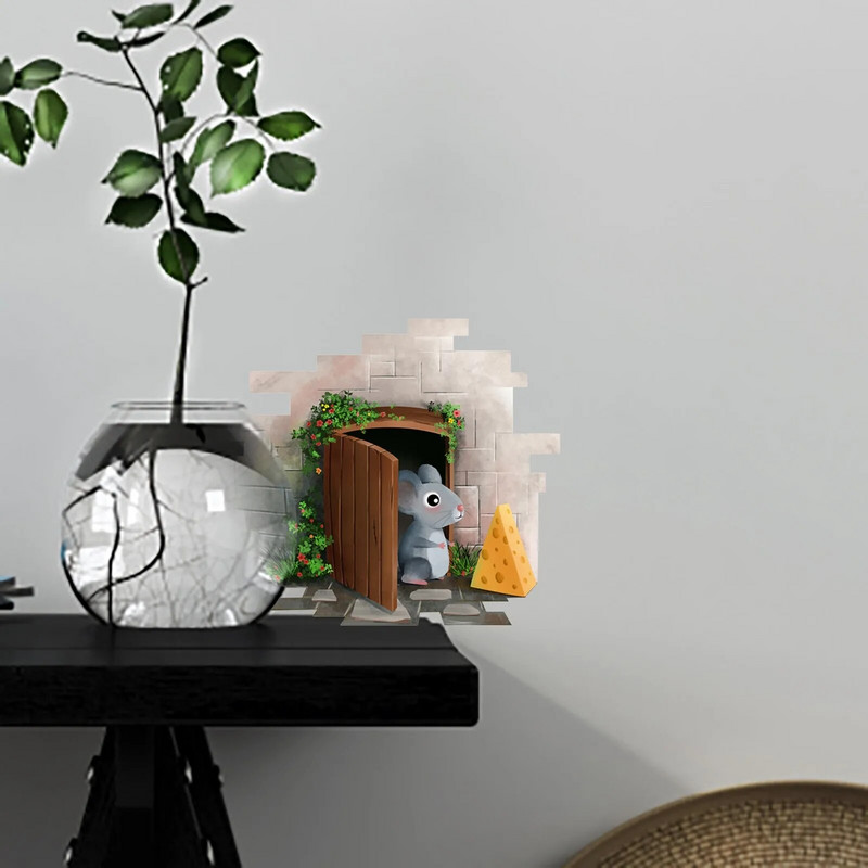 Animacinis filmas 3D Pelės skylutė sieniniai lipdukai Vaikų miegamojo grindjuoste Namų apdaila Vinilo sienų lipdukai „Pasidaryk pats“ žiurkės gyvūnų freskos menas