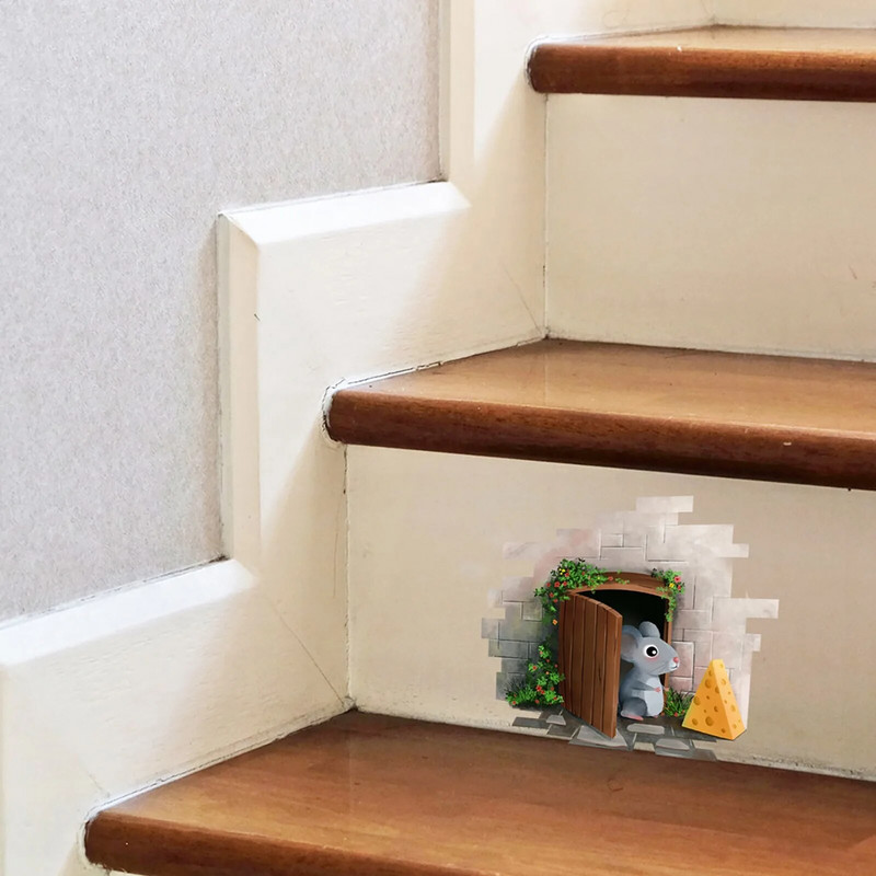 Animacinis filmas 3D Pelės skylutė sieniniai lipdukai Vaikų miegamojo grindjuoste Namų apdaila Vinilo sienų lipdukai „Pasidaryk pats“ žiurkės gyvūnų freskos menas