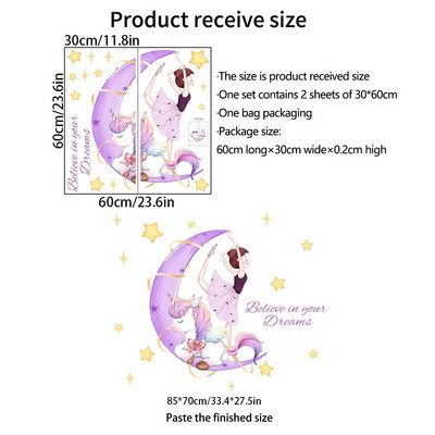 Akvareļkrāsu princese uz Mēness sienas uzlīmes meiteņu istabai, tauriņš, zieds, sienas uzlīmes Guļamistabas dekorēšanai bērnu istabas sienu uzlīmes