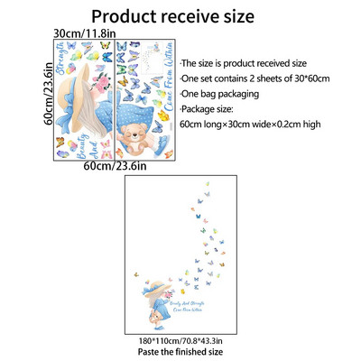 Akvareļkrāsu princese uz Mēness sienas uzlīmes meiteņu istabai, tauriņš, zieds, sienas uzlīmes Guļamistabas dekorēšanai bērnu istabas sienu uzlīmes