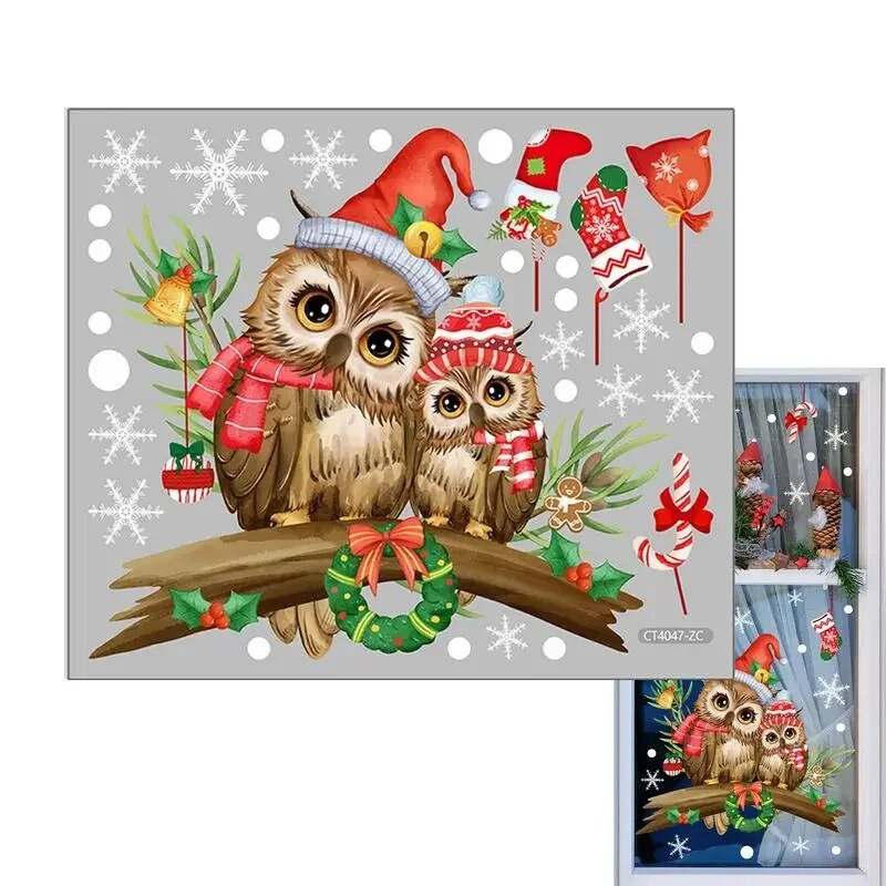 Kalėdų pelėdos langų lipdukai Lipdukai su šakelėmis Pelėda Sienų lipdukai Kalėdų mielos pelėdos stiklinės, skirtos žiemos vakarėlių dekoravimui