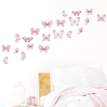 17бр. Акварелни стикери за стена с пеперуди за стая за момичета, детска спалня, стикери за стена, всекидневна, бебешка детска стая, декорация на тапети