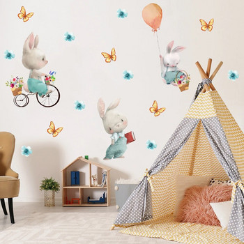 Χαριτωμένα αυτοκόλλητα τοίχου με λαγουδάκι για παιδικά δωμάτια Κορίτσια αγόρια Διακόσμηση κρεβατοκάμαρας βρεφικού δωματίου Kawaii Cartoon κουνέλι ταπετσαρία διακόσμηση νηπιαγωγείου
