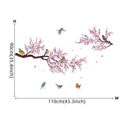 Rozā persiku ziedu ziedi, zari, putni, ziedu sienu uzlīmes guļamistabas viesistabas mēbelēm fona sienu uzlīmes, sienas gleznojumi pvc