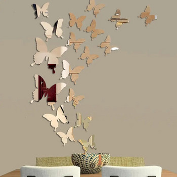 12 бр./лот 3D пеперуда огледало стикер за стена стикер стенно изкуство подвижна сватбена декорация стикер за декорация на детска стая