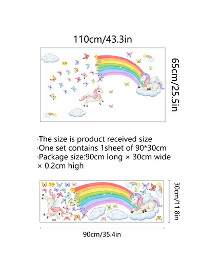 Pillangó szivárvány egyszarvú fali matricák gyerekeknek szoba dekoráció baba lányok baba fiúk szoba falmatricák óvoda bölcsődei szoba