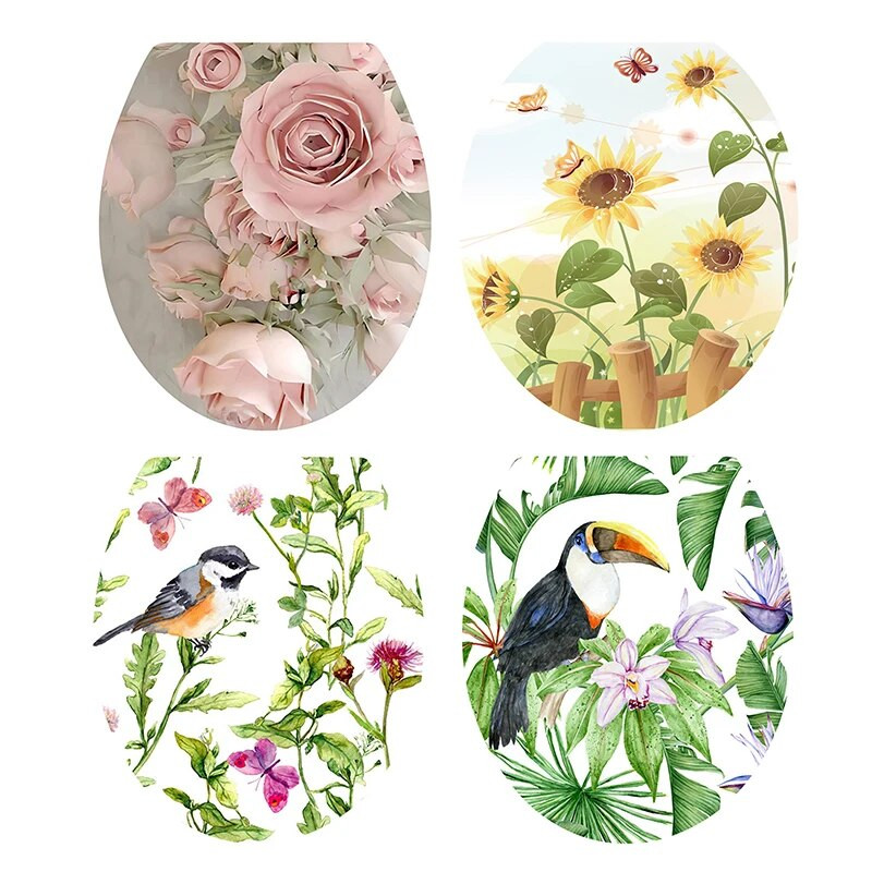 WC pjedestāla pannas vāka uzlīme tualetes ķeblīša kumodes uzlīme Mājas dekors Vannas istabas dekors 3D drukāts ziedu skata uzlīmes