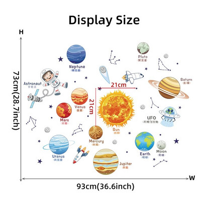 Animacinis filmas Saulės sistemos Kosminė planeta Saulė Žemė Mėnulis Sienų lipdukai vaikų kambariui Miegamojo Skaityklos sienų lipdukai Mokyklos darželis