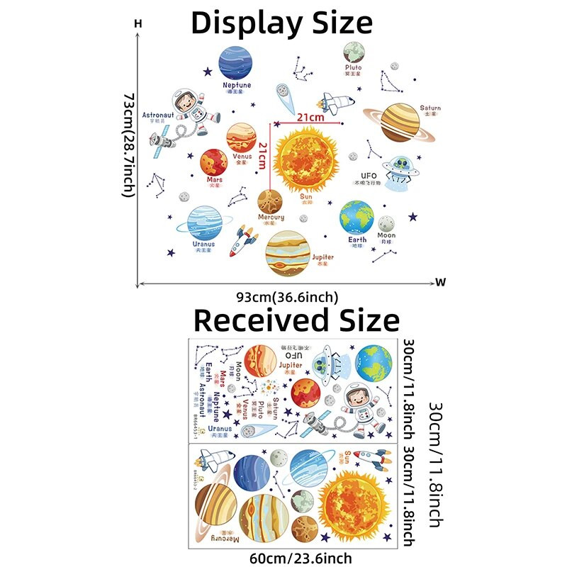 Animacinis filmas Saulės sistemos Kosminė planeta Saulė Žemė Mėnulis Sienų lipdukai vaikų kambariui Miegamojo Skaityklos sienų lipdukai Mokyklos darželis