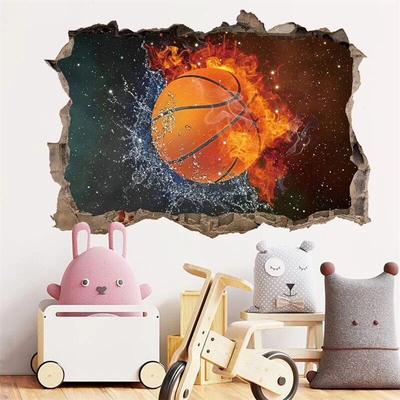 Sienas laušanas sporta basketbols Ugunsgrēka sienu uzlīmes Telpu dekoru uzlīmes Muraux pegatinas de pared
