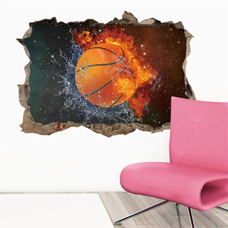 Sienas laušanas sporta basketbols Ugunsgrēka sienu uzlīmes Telpu dekoru uzlīmes Muraux pegatinas de pared