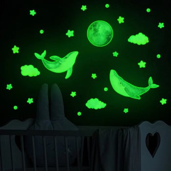 Γελοιογραφία Φάλαινα Φωτεινά αυτοκόλλητα τοίχου Διακόσμηση σπιτιού Glow in the Dark Underwater World Αυτοκόλλητα Ταπετσαρία Παιδικό Δωμάτιο Διακοσμήσεις κρεβατοκάμαρας