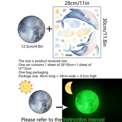Karikatūra Vaļa Gaismas Sienas Uzlīmes Mājas dekors Mirdz tumsā Zemūdens Pasaule Uzlīmes Bērnu istabas dekorācijas Tapetes