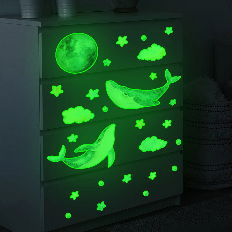 Karikatūra Vaļa Gaismas Sienas Uzlīmes Mājas dekors Mirdz tumsā Zemūdens Pasaule Uzlīmes Bērnu istabas dekorācijas Tapetes