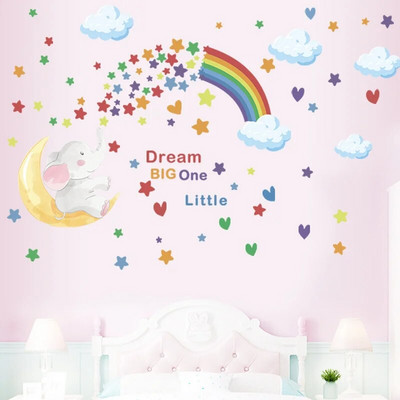 Liels sapnis, mazs varavīksne zilonis mēness zvaigzne mākonis Sienas uzlīmes Guļamistaba Dzīvojamā istaba Sienas dekorēšana Kambaris