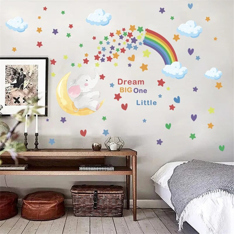 Liels sapnis, mazs varavīksne zilonis mēness zvaigzne mākonis Sienas uzlīmes Guļamistaba Dzīvojamā istaba Sienas dekorēšana Kambaris
