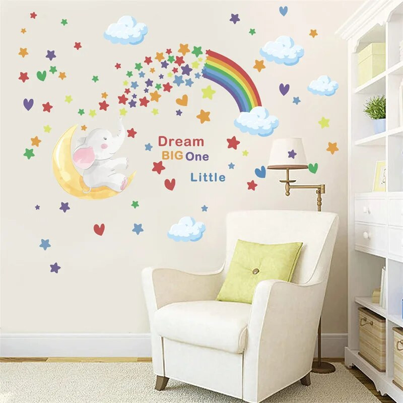 Liels sapnis, mazs varavīksne zilonis mēness zvaigzne mākonis Sienas uzlīmes Guļamistaba Dzīvojamā istaba Sienas dekorēšana Kambaris