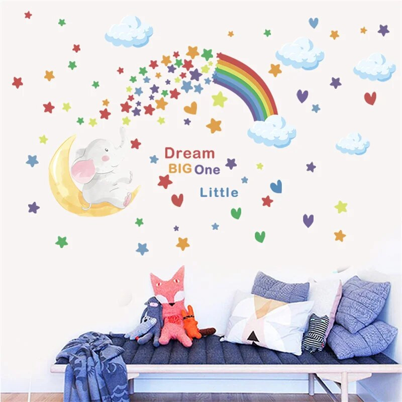 Liels sapnis, mazs varavīksne zilonis mēness zvaigzne mākonis Sienas uzlīmes Guļamistaba Dzīvojamā istaba Sienas dekorēšana Kambaris