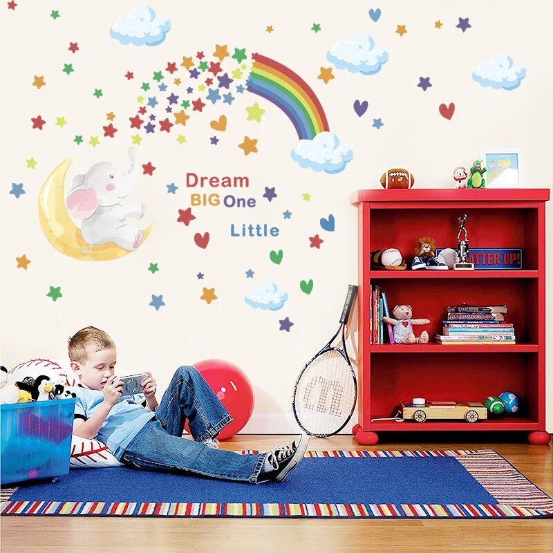 Liels sapnis, mazs varavīksne zilonis mēness zvaigzne mākonis Sienas uzlīmes Guļamistaba Dzīvojamā istaba Sienas dekorēšana Kambaris