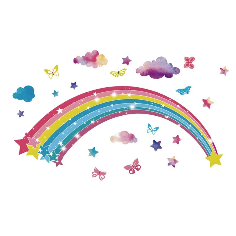 Varavīksnes sienas uzlīmes PVC Butterfly Star Vinila sienas uzlīme bērniem meiteņu istabas istabas dekors pegatinas de pared