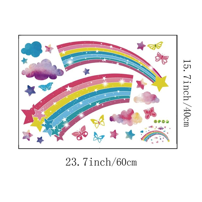 Varavīksnes sienas uzlīmes PVC Butterfly Star Vinila sienas uzlīme bērniem meiteņu istabas istabas dekors pegatinas de pared