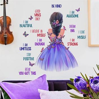 Αυτοκόλλητα τοίχου με λουλούδια, μωβ, πεταλούδα, φεγγάρι σύννεφα, αυτοκόλλητα τοίχου για υπνοδωμάτιο για εφήβους