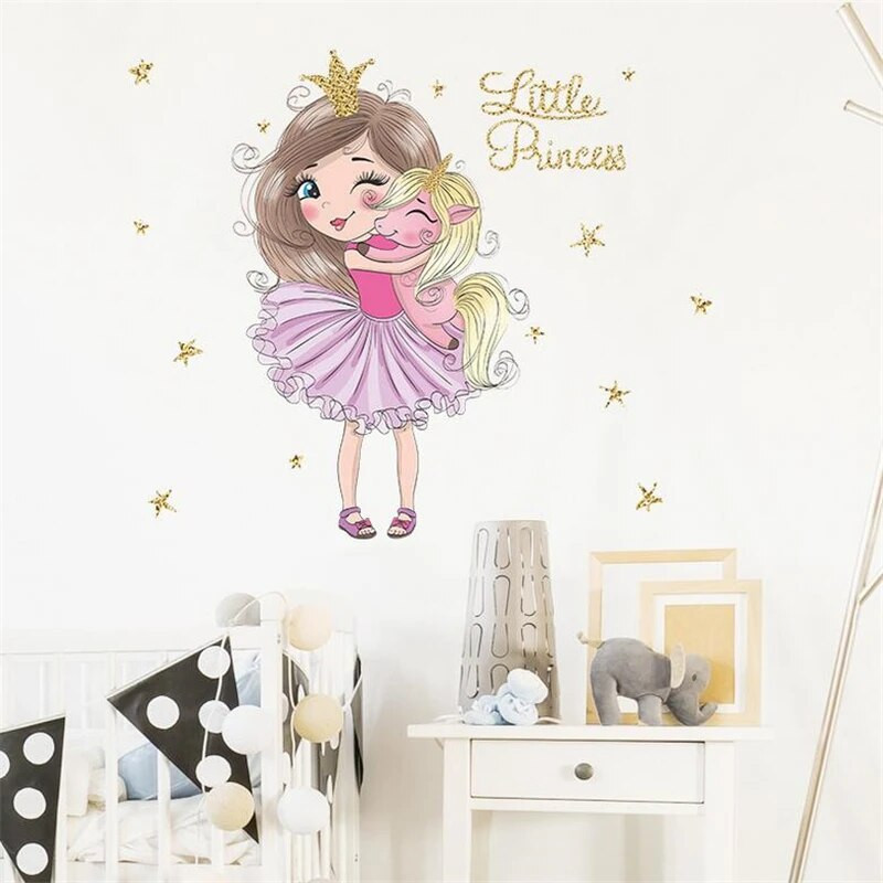 Violetinės mergaitės drugelio mėnulio debesų gėlių sienų lipdukai miegamojo svetainei paauglių kambario sienų lipdukai