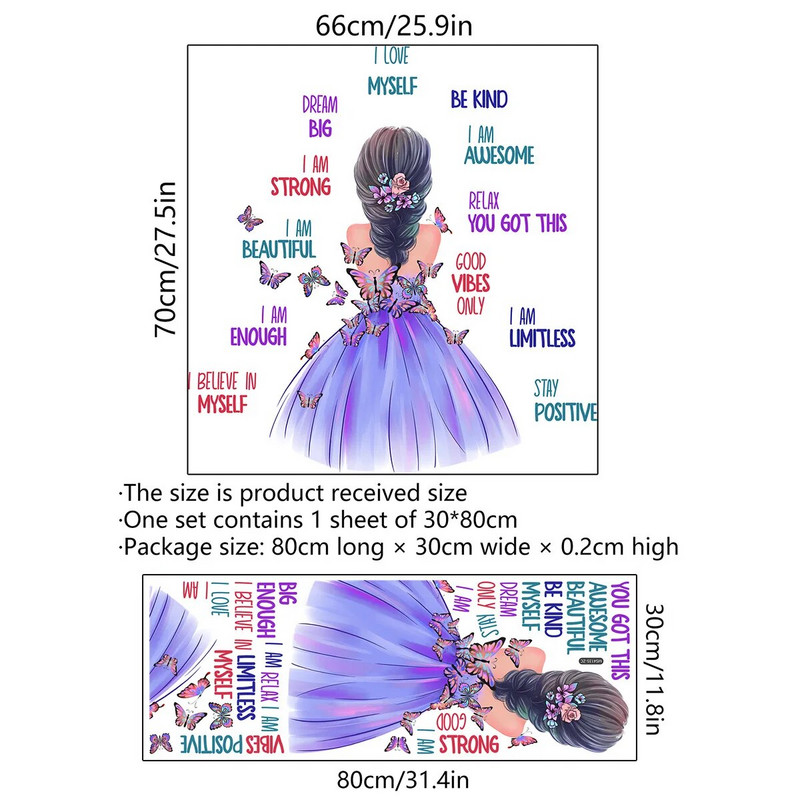 Little Girl Butterfly angļu sienas uzlīmes Pašlīmējošas PVC mājas dekors viesistabai guļamistabai sienu dekorācijas uzlīmes