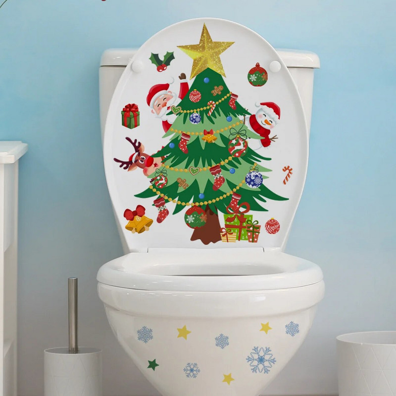 Kalėdiniai tualeto lipdukai Juokingi Kalėdų Senelio Briedžio sienų lipdukai Tualeto dekoras Vonios WC Lipdukai kalėdiniai lipdukai