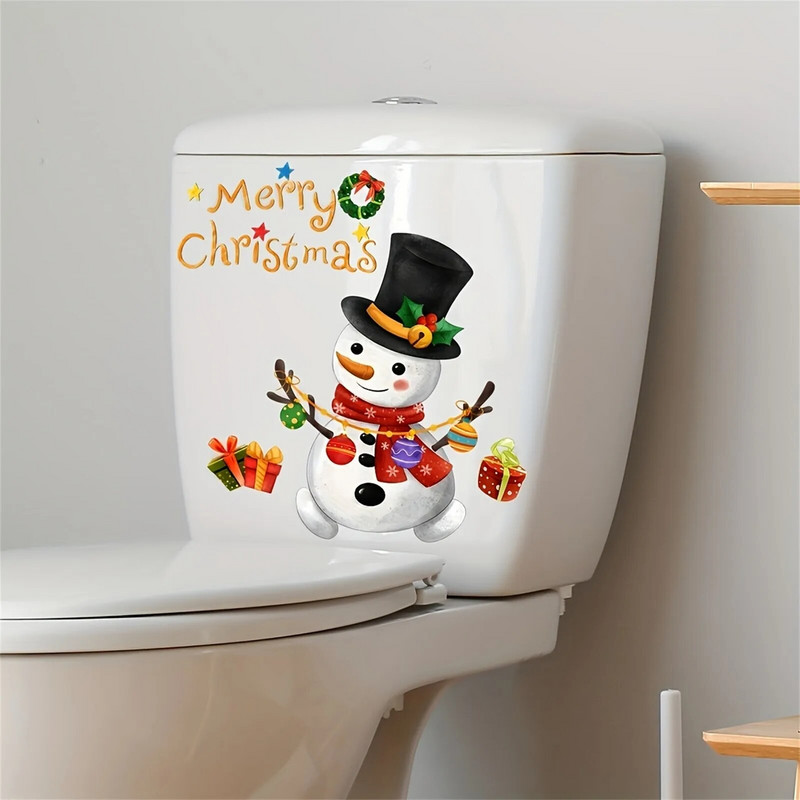 Ziemassvētku tualetes uzlīme Priecīgus Ziemassvētkus sniegavīrs tualetes tvertnes rotājumi uzlīmes Jautri jaunums Ziemassvētku vannas istabas dekors Sienas uzlīme