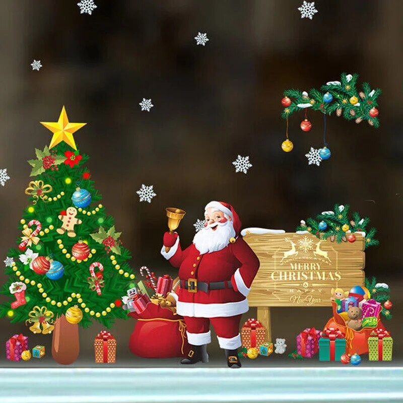 Ziemassvētku rotājumu sienas uzlīmes PVC ūdensizturīgs Ziemassvētku vecītis Ziemassvētku eglīte viesistabas guļamistabas tapetes noņemama uzlīme
