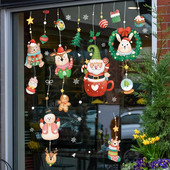 Animacinis kalėdinis lango lipdukas Noelis Stiklo sienų dekoras Kalėdų Senelio vainikas Snaigė Statinė elektra Linksmų Kalėdų 2023 m.