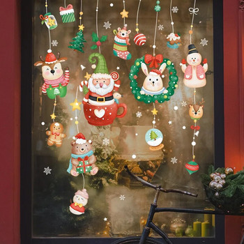 Карикатура Коледен стикер за прозорец Ноел Стъклен декор за стена Дядо Коледа Венец Снежинка Статично електричество Весела Коледа 2023 г.