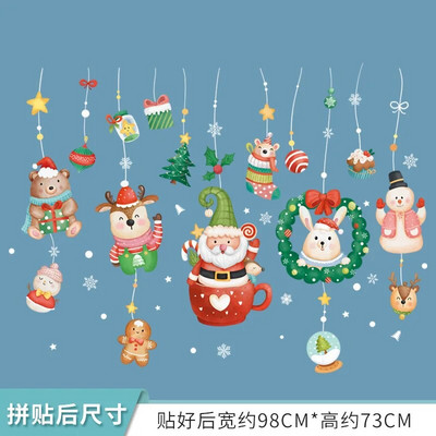 Animacinis kalėdinis lango lipdukas Noelis Stiklo sienų dekoras Kalėdų Senelio vainikas Snaigė Statinė elektra Linksmų Kalėdų 2023 m.