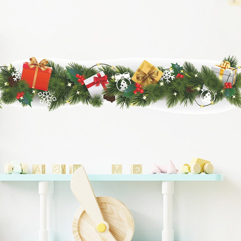 Ziemassvētku priedes zars Vidukļa līnija Sienas uzlīmes Dzīvojamās istabas grīdlīstes dekorēšana Jaungada tapetes Mājas dekors Grīdlīstes uzlīmes