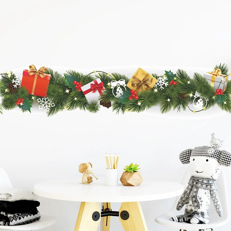 Ziemassvētku priedes zars Vidukļa līnija Sienas uzlīmes Dzīvojamās istabas grīdlīstes dekorēšana Jaungada tapetes Mājas dekors Grīdlīstes uzlīmes