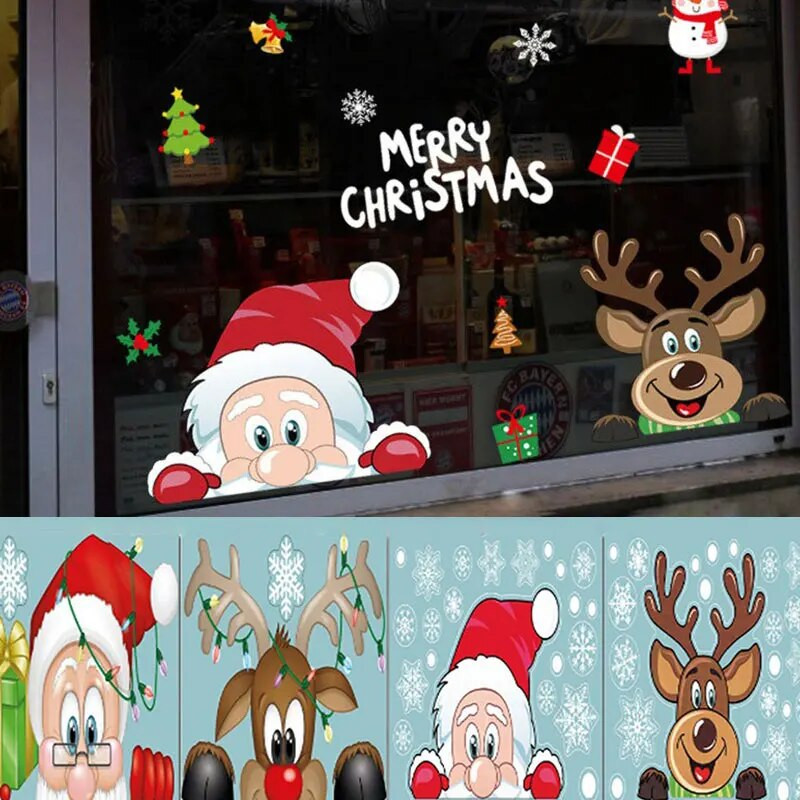 Ziemassvētku Ziemassvētku vecīša stikla logu uzlīmes Ziemassvētku sniegpārsliņas DIY uzlīmju dekors Mājas uzlīmes