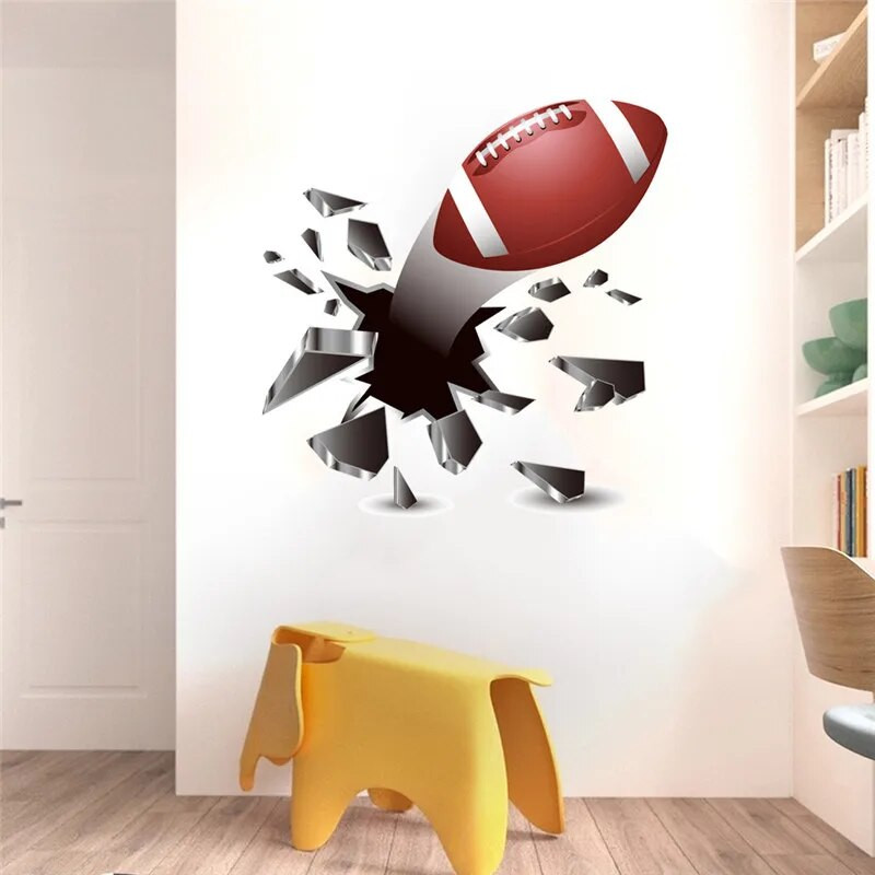 3D Futbols Basketbola Sienas Uzlīme Bērnu Istabām Mājas Iekārtojums Zēni Guļamistaba Futbols Sienas Uzlīme Bērnu istaba Vinila sporta tapetes