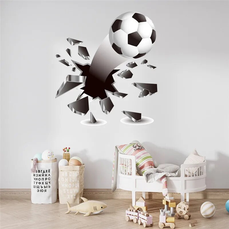 3D Futbols Basketbola Sienas Uzlīme Bērnu Istabām Mājas Iekārtojums Zēni Guļamistaba Futbols Sienas Uzlīme Bērnu istaba Vinila sporta tapetes