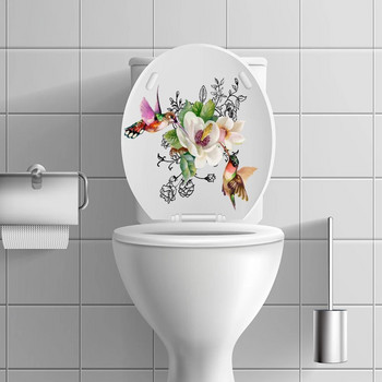1бр PVC стикер за капака на тоалетната чиния, стикер за комод за тоалетна табуретка и птици и цветя за баня