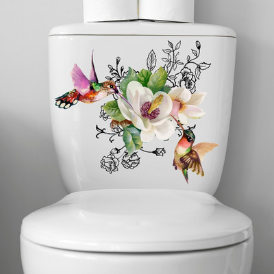 1 tk PVC tualettruumi kaane kleebis, linnu- ja lillemustriline tualettruumi tabureti kleebis vannitoa jaoks
