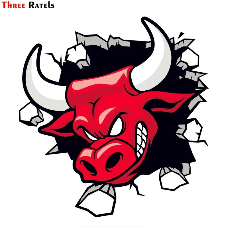 Trīs Ratels CC55 Red Angry Bull PVC uzlīmes uzlīme uz sienas loga čemodāna klēpjdatora spoguļa motorollera Moto automašīnu uzlīmes