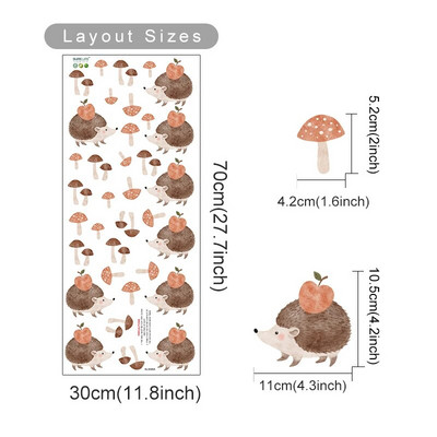 Boho akvarelis jauks ezis dzīvnieki, sēnes, sienas uzlīmes bērnu istabai bērnu istabai, sienas uzlīmes mājas dekorēšanai