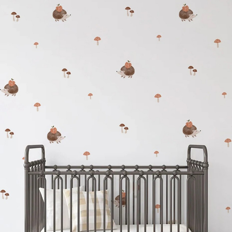 Boho akvarelis jauks ezis dzīvnieki, sēnes, sienas uzlīmes bērnu istabai bērnu istabai, sienas uzlīmes mājas dekorēšanai