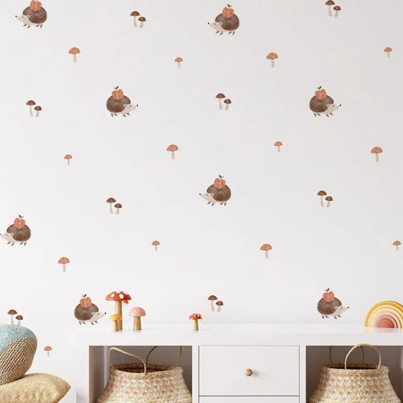 Boho akvarelis jauks ezis dzīvnieki, sēnes, sienas uzlīmes bērnu istabai bērnu istabai, sienas uzlīmes mājas dekorēšanai