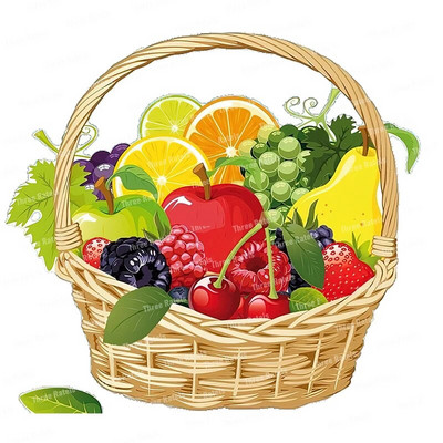 Three Ratels CO39 Pastoral spalvos vaisių krepšelio lipnus sieninis lipdukas virtuvės šaldytuvo dekoravimo lipdukas