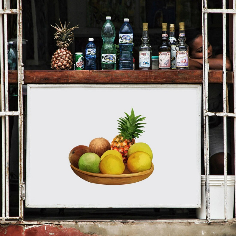 Three Ratels CO39 Pastoral spalvos vaisių krepšelio lipnus sieninis lipdukas virtuvės šaldytuvo dekoravimo lipdukas