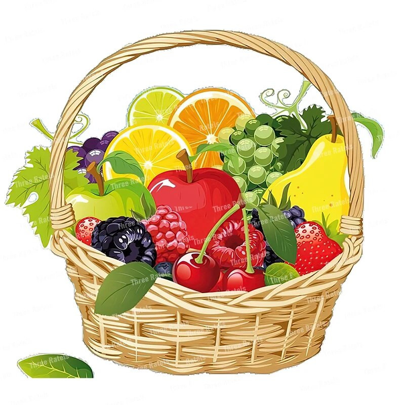 Three Ratels CO39 Pastoral spalvos vaisių krepšelio lipnus sieninis lipdukas virtuvės šaldytuvo dekoravimo lipdukas